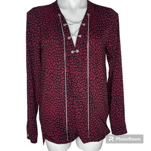 Michael Michael Kors Raspberry & Black Wrap Top Small Silver Chain Long Back